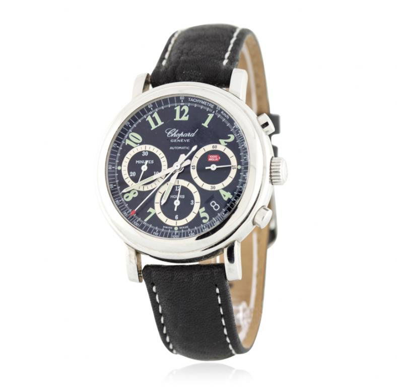 Gents Chopard Mille Miglia Automatic Chronograph Watch: Gents Chopard Mille Miglia Automatic Chronograph Watch JP19. Good Condition! PX2503KM. One gents Chopard Mille Miglia Chrono featuring: a stainless steel case measuring 39.1mm in diameter, sapphire cr