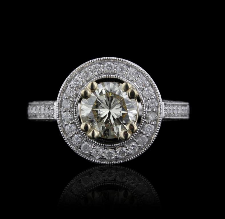 14KT White Gold 2.30ctw Yellow and White Diamond Ring: 14KT White Gold 2.30ctw Yellow and White Diamond Ring A4404. Good Condition! LT9522PC. One electronically tested 14KT white gold ladies cast & assembled diamond unity ring. Condition is good. The feat