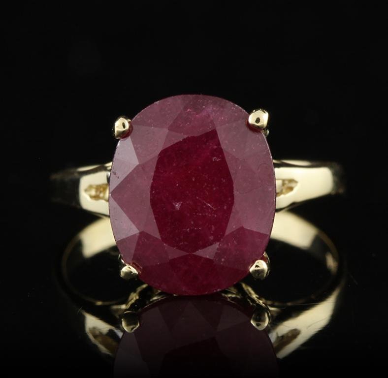 14KT Yellow Gold 5.80ct Ruby Ring FRD115: 14KT Yellow Gold 5.80ct Ruby Ring FRD115. Great Condition! ZD305PL. One electronically tested 14KT yellow gold ladies cast ruby solitaire ring with a bright polish finish. Condition is new, good workm