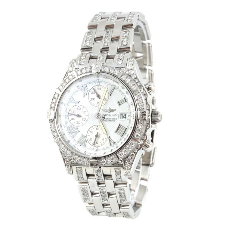 Gents Breitling Super Chronograph Diamond Wristwatch: Gents Breitling Super Chronograph Diamond Wristwatch GB1992. Average Condition! DF1056SD. One, machine milled & hand crafted Breitling Crosswind Super Chronograph wristwatch electronically tested stai