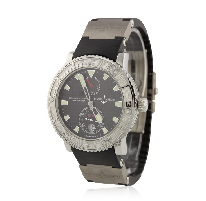 Ulysse Nardin Marine Diver Chronometer 1846 Wristwatch: Ulysse Nardin Marine Diver Chronometer 1846 Wristwatch GB821. Good Condition! ZR5573NL. One Ulysse Nardin Marine Diver Chronometer 1846 wristwatch. The watch features: stainless steel case, rubber ban