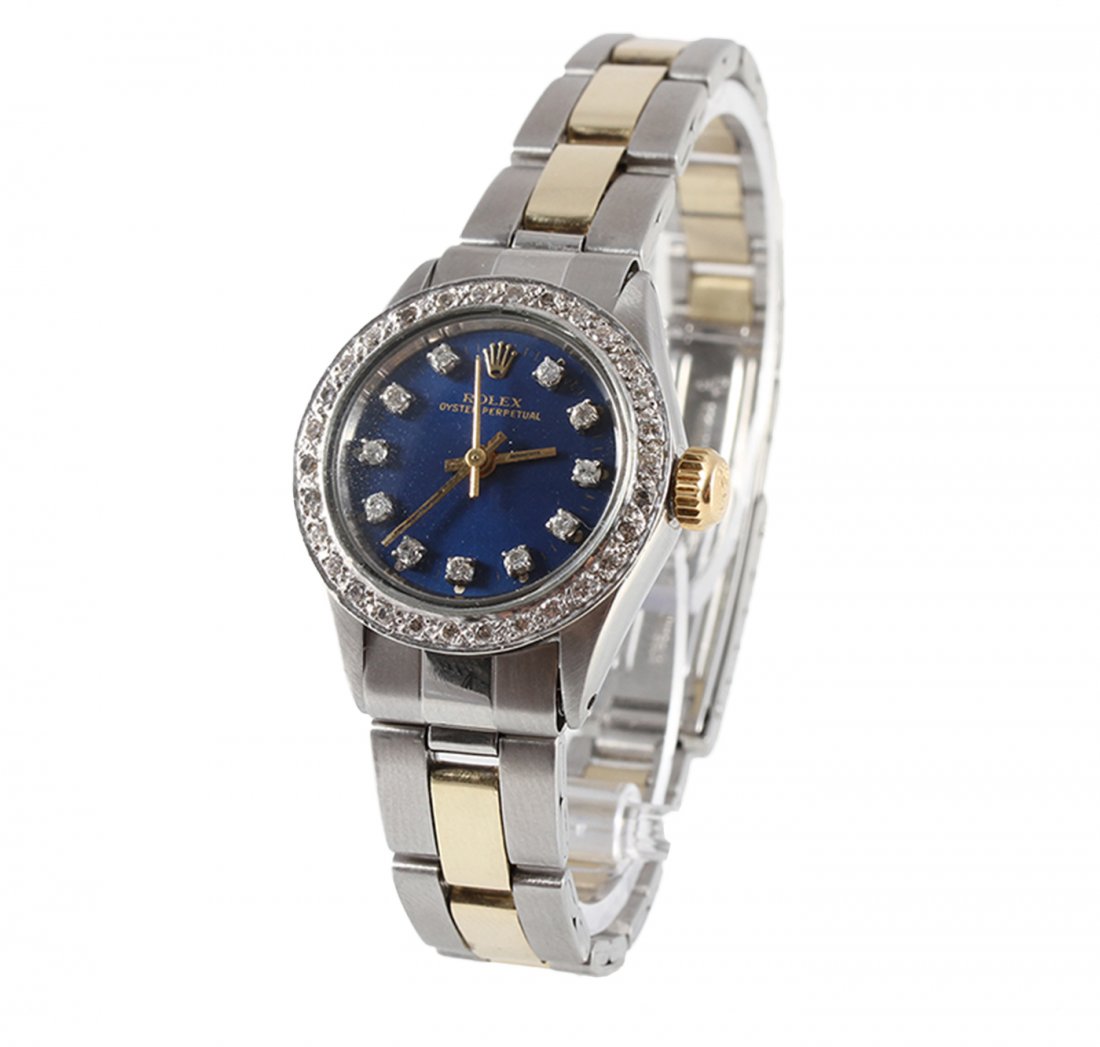 Ladies Two-Tone Rolex DateJust with Diamonds Wristwatch: Ladies Two-Tone Rolex DateJust with Diamonds Wristwatch BD367. Average Condition! ZD1572ZV. One ladies, hand crafted & machine milled Rolex Oyster Perpetual Model wristwatch electronically tested, Sta