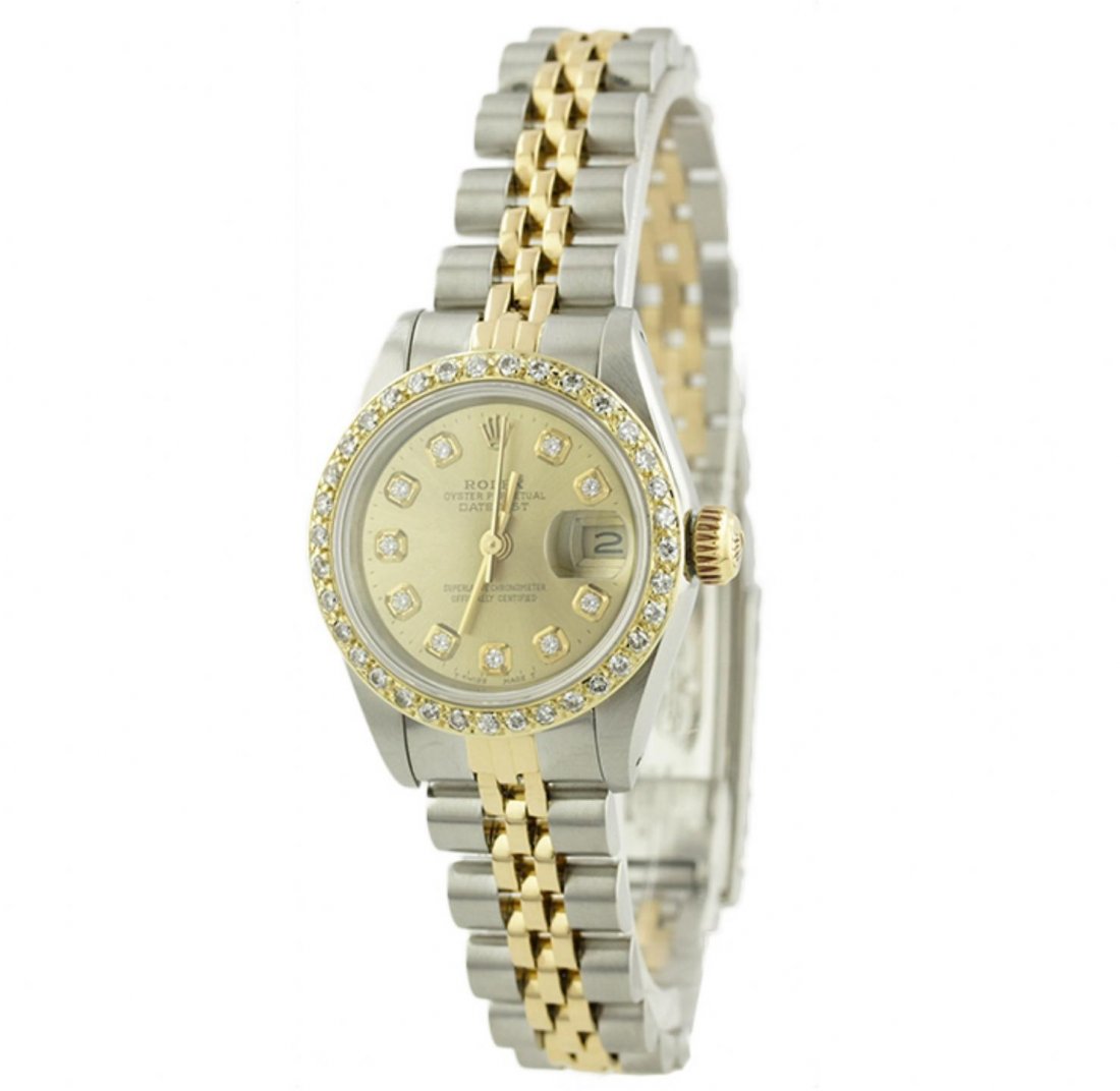 Ladies Rolex Two-Tone Diamond DateJust Wristwatch: Ladies Rolex Two-Tone Diamond DateJust Wristwatch GB2107. Average Condition! FM1523HX. One ladies, hand crafted & machine milled Rolex DateJust Model wristwatch electronically tested, Stainless Steel