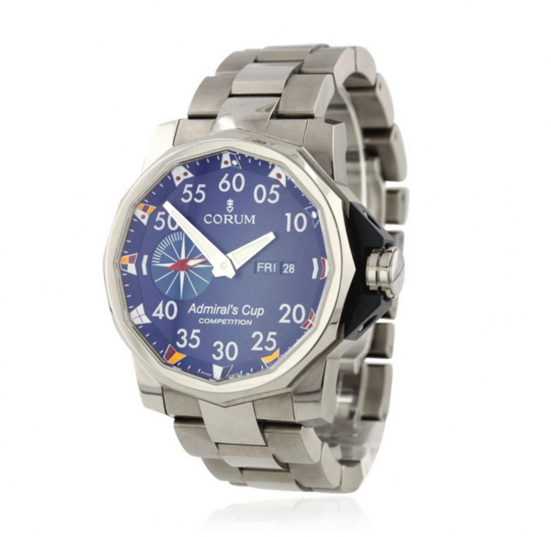 Gents Corum Admiral's Cup Competition 48 Titanium Watch: Gents Corum Admiral's Cup Competition 48 Titanium Watch GB1159. Good Condition! ZH8054CB. One gents Corum Admiral's Cup Competition 48 titanium watch. The watch features: titanium case and bracelet wi