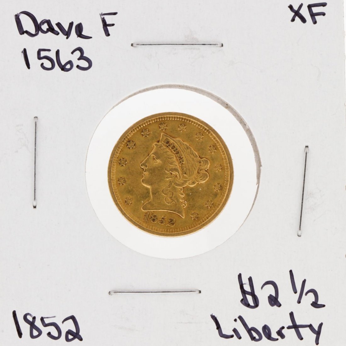 1852 $2 1/2 XF Liberty Head Quarter Eagle Gold Coin: 1852 $2 1/2 XF Liberty Head Quarter Eagle Gold Coin DAVEF1563. As-Is Condition! CP104QU. One 1852 $2 1/2 XF Liberty Head Quarter Eagle Gold Coin.