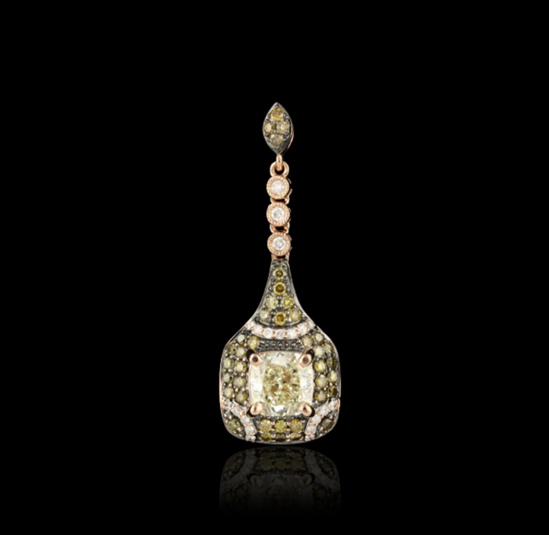 14KT Rose Gold 1.66ct VVS-2/ Light Yellow Diamond: 14KT Rose Gold 1.66ct VVS-2/ Light Yellow Diamond Pendant A4691. Good Condition! VE8524EU. One electronically tested 14KT rose gold ladies cast & assembled diamond pendant. The pendant features a diam