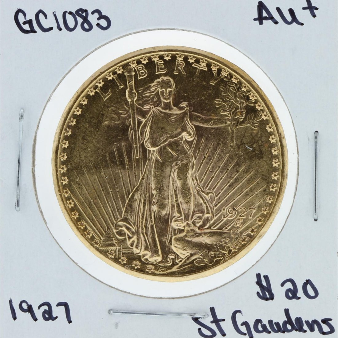 1927 $20 Au+ St. Gaudens Double Eagle Gold Coin GC1083: 1927 $20 Au+ St. Gaudens Double Eagle Gold Coin GC1083. As-Is Condition. KH1071XX. One 1927 $20 Au+ St. Gaudens Double Eagle Gold Coin.