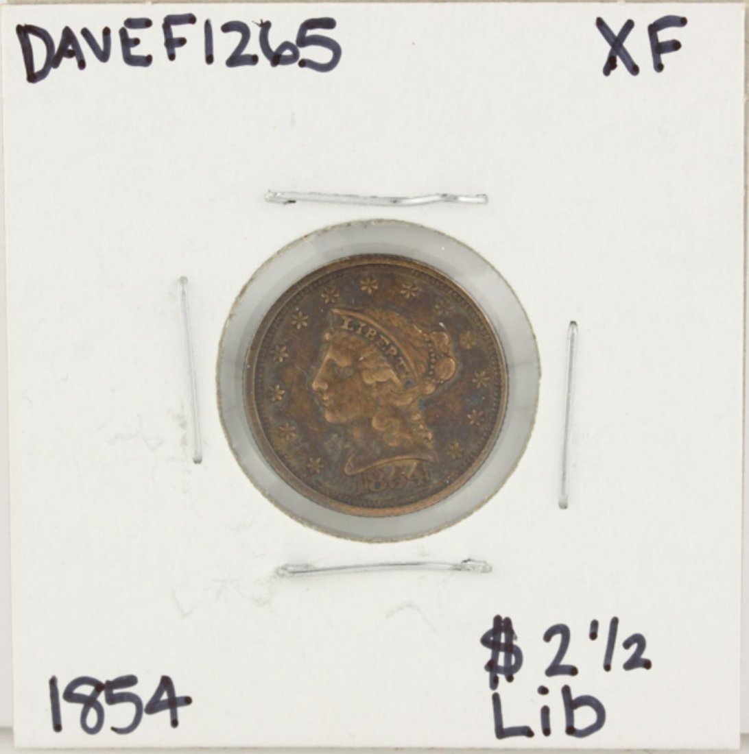 1854 $2 1/2 XF Liberty Head Quarter Eagle Gold Coin: 1854 $2 1/2 XF Liberty Head Quarter Eagle Gold Coin DAVEF1265. As-Is Condtion! NM504WX. One 1854 $2 1/2 XF Liberty Head Quarter Eagle Gold Coin.