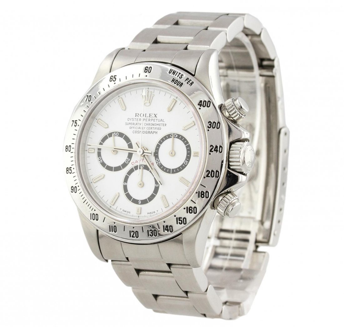 Rolex Stainless Steel Daytona Cosmograph Wristwatch: Rolex Stainless Steel Daytona Cosmograph Wristwatch BD374. Average Condition! JJ1059LC. One gents, hand crafted & machine milled Rolex Stainless Steel Daytona Cosmograph wristwatch electronically test