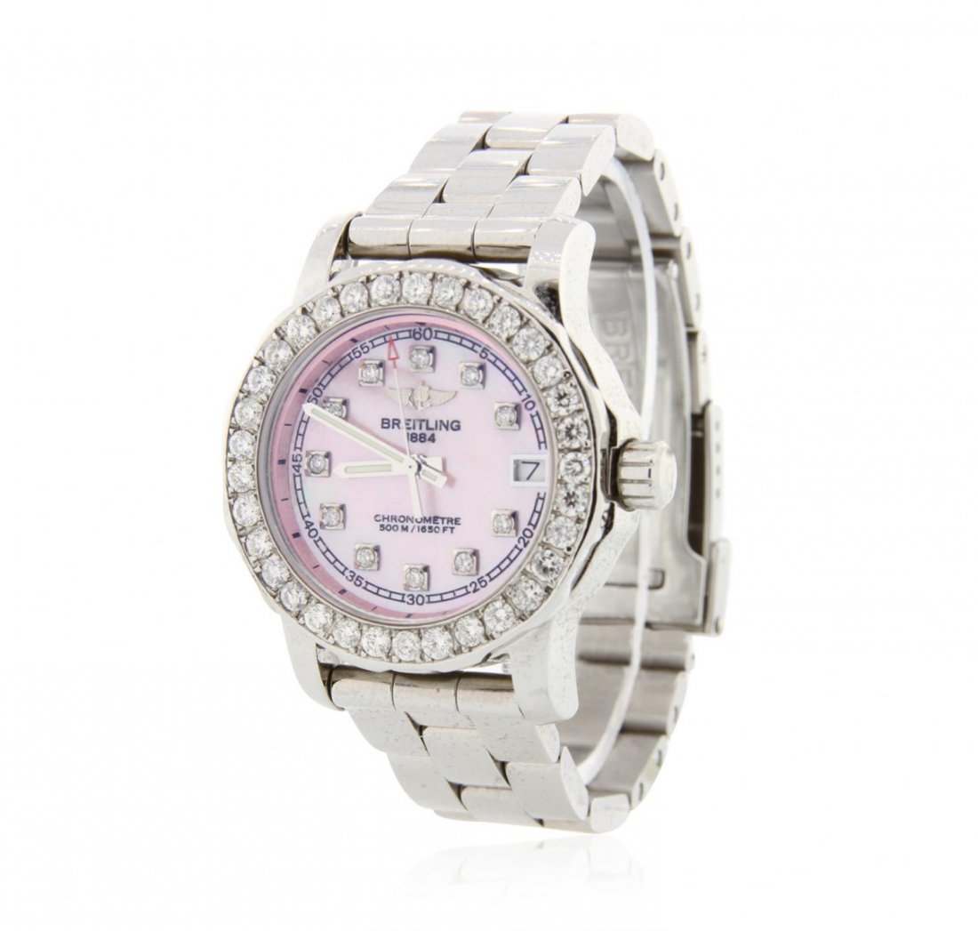 Vintage Breitling Aero marine Colt 33 2.00ctw Diamond: Vintage Breitling Aero marine Colt 33 2.00ctw Diamond Pearl Ladies Quartz Watch JRM91. Good Condition. MW2062AP. Vintage Breitling Aero marine Colt 33 2.00ctw Diamond Pearl Ladies Quartz Watch Brand: