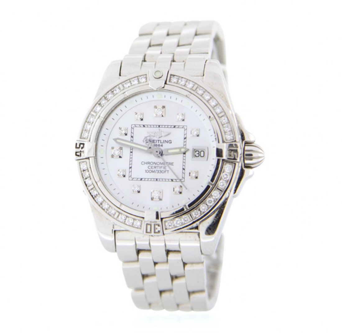 Lady's Breitling Cockpit Acier Wristwatch GD500: Lady's Breitling Cockpit Acier Wristwatch GD500. Great Condition. DS1204JK. One lady's Breitling Cockpit Acier watch featuring: a stainless steel case, a stainless steel bracelet with deployment clasp