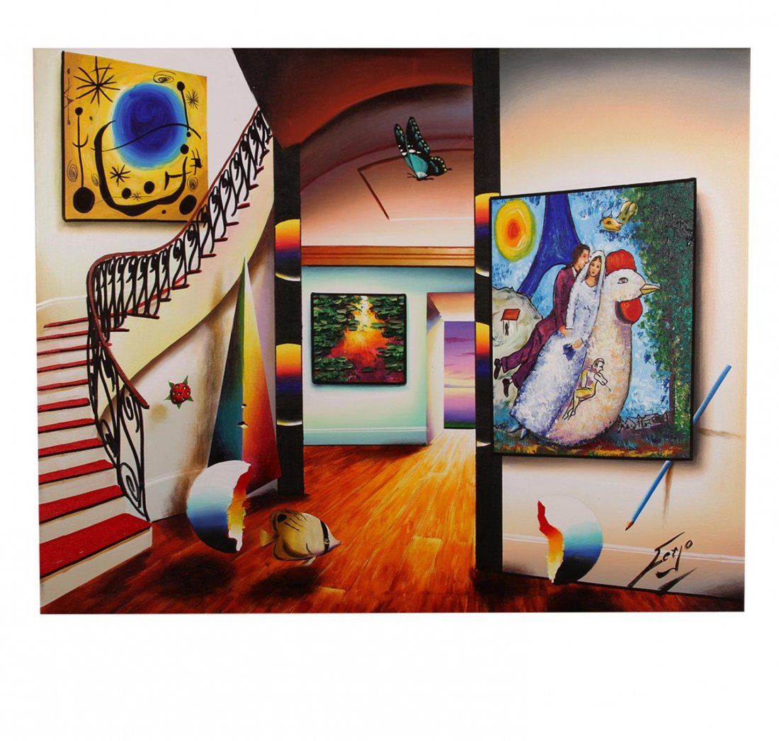 Love Under the Eiffel Tower By Ferjo EB12: Love Under the Eiffel Tower By Ferjo EB12. New Condition. DX1572HX. Ferjo: original on canvas. Framed. The dimensions of this piece are 32x40".