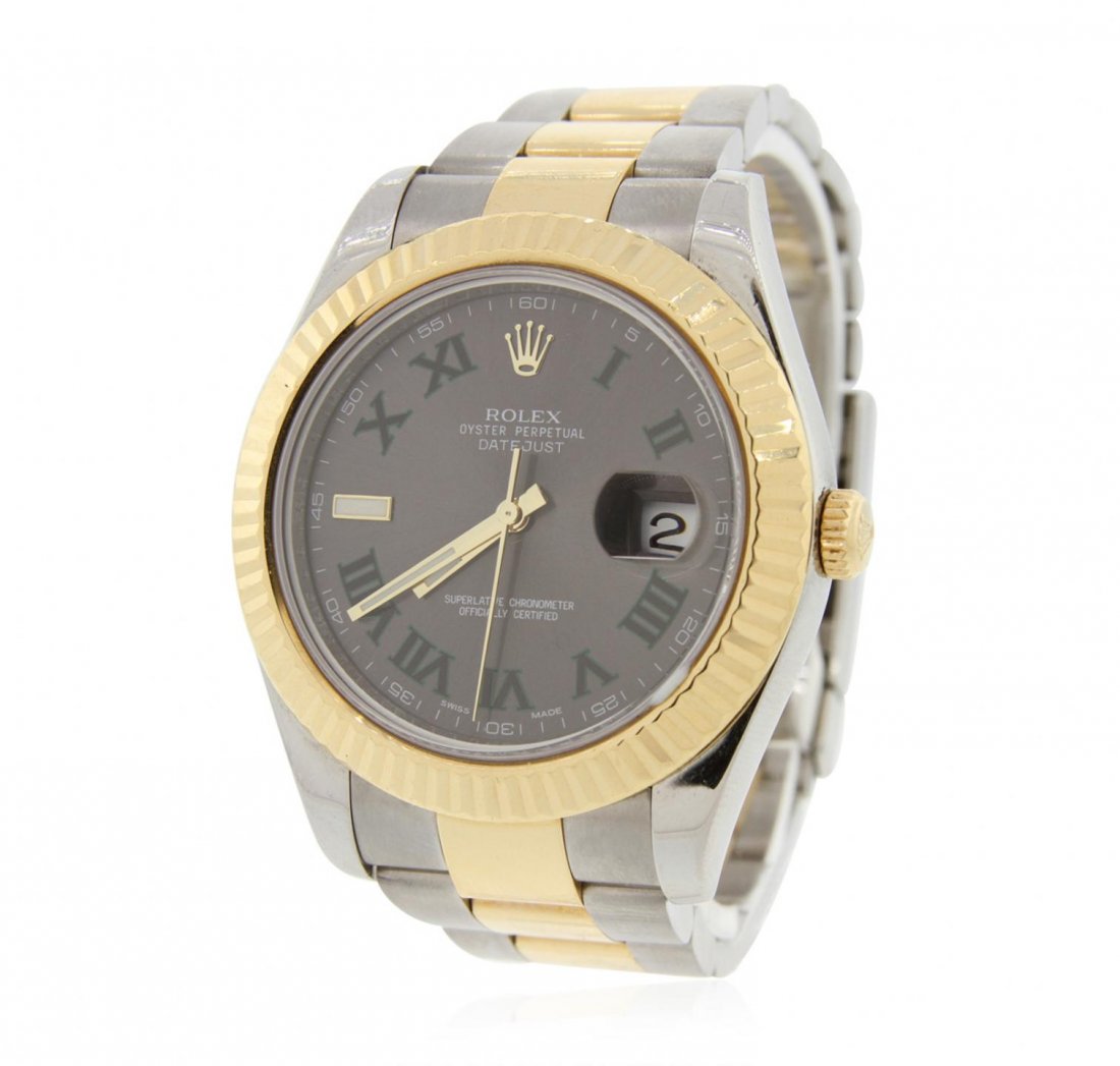 Gents Rolex 18KT Two Tone Gold DateJust Wristwatch: Gents Rolex 18KT Two Tone Gold DateJust Wristwatch A6304. Extra Fine Condition! AH6006DU. One gents, Rolex stainless steel DateJust II model wristwatch electronically tested, Circa: 2009, Stainless St