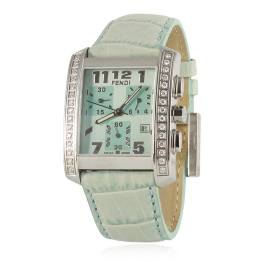 Ladies Fendi Orologi Diamond Wristwatch GB2124: Ladies Fendi Orologi Diamond Wristwatch GB2124. Good Condition! SM109CB. One Ladies stainless steel Fendi Orologi chronograph watch featuring: a solid brushed and polished stainless steel case with (3