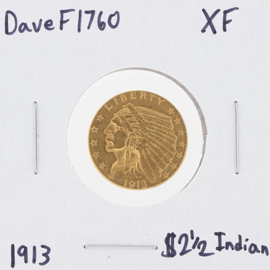 1913 $2 1/2 XF Indian Head Quarter Eagle Gold Coin: 1913 $2 1/2 XF Indian Head Quarter Eagle Gold Coin DaveF1760. As-Is Condition. TK204UM.One 1913 $2 1/2 XF Indian Head Quarter Eagle Gold Coin.