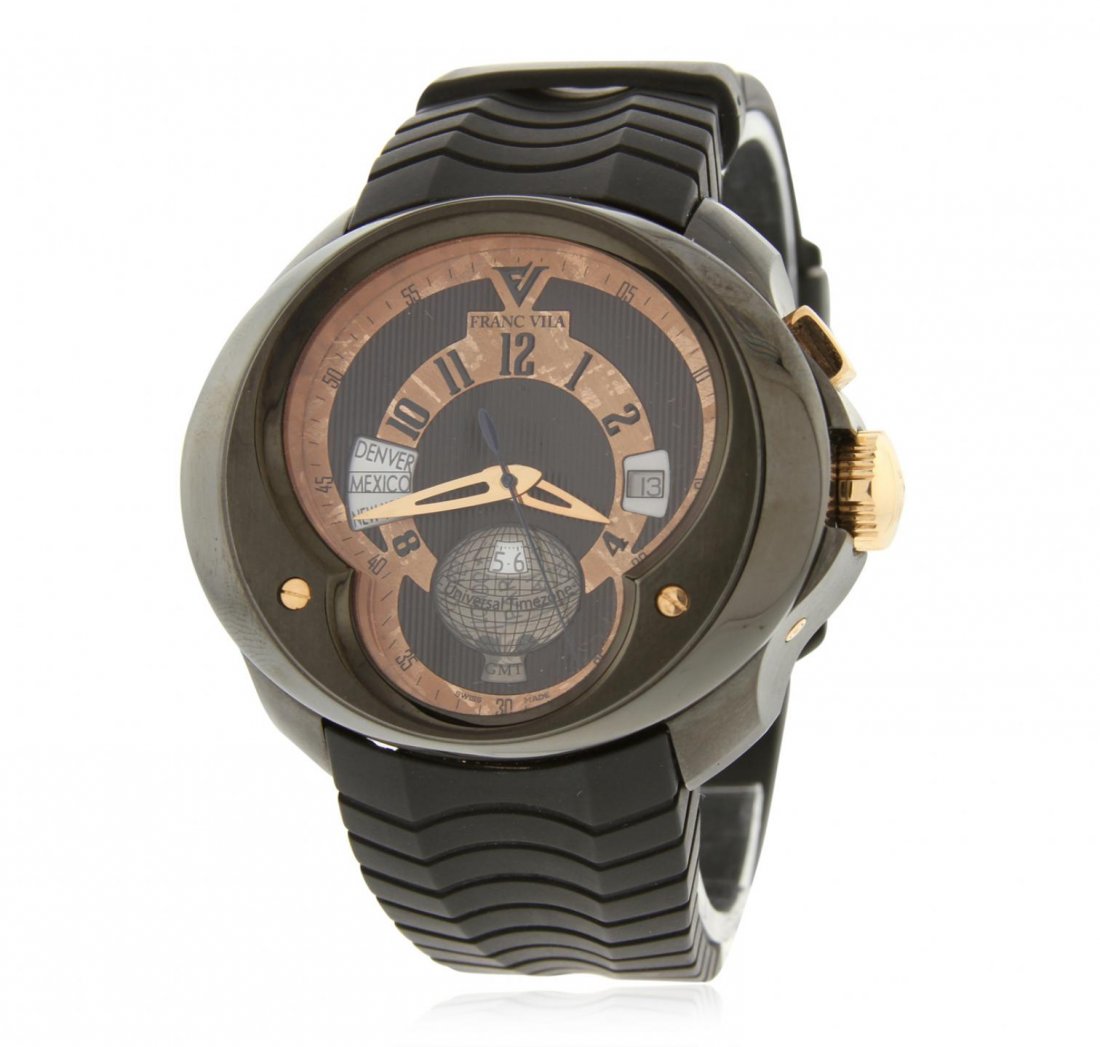 Gents Franc Vila Universal Time Zone GMT Quantieme: Gents Franc Vila Universal Time Zone GMT Quantieme Wristwatch GB4103. G-8 Mint Condition! XG70011DY. One, custom cast & hand crafted Franc Villa FVa5.1 Universal Time Zonegm.T Quantieme Wristwatch, el