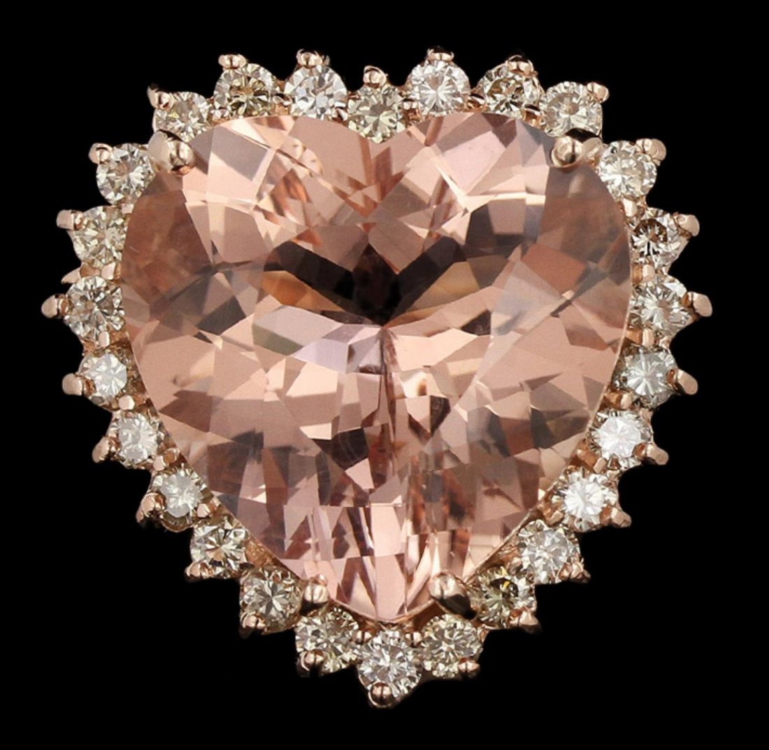 14KT Rose Gold 20.14ct GIA Cert Morganite and Diamond: 14KT Rose Gold 20.14ct GIA Cert Morganite and Diamond Ring A6398. Great Condition! VC5003SK. One electronically tested 14KT rose gold ladies cast morganite and diamond ring with a bright polish finish