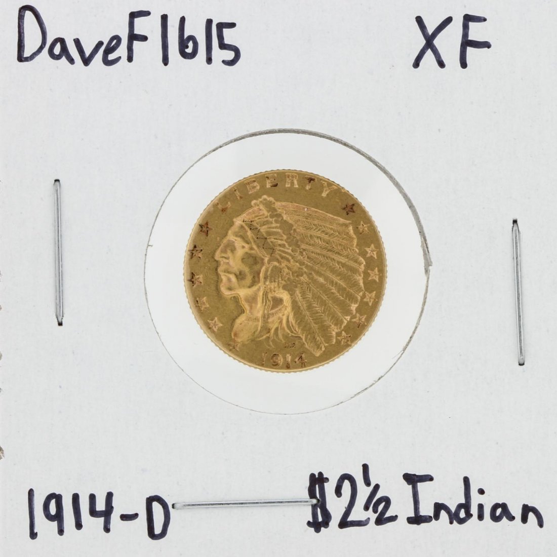 1914-D $2 1/2 Indian Head Quarter Eagle Gold Coin XF: 1914-D $2 1/2 Indian Head Quarter Eagle Gold Coin XF DaveF1615. As-Is Condition. WA104XD. One 1914-D $2 1/2 Indian Head Quarter Eagle Gold Coin XF.
