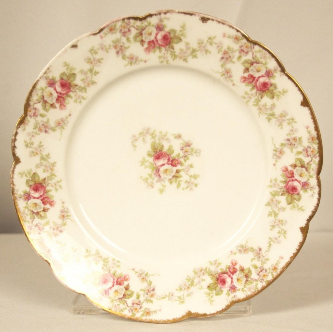 Antique Limoges Dinner Plate ED1246: Antique Limoges Dinner Plate ED1246. Good Condition! CS74EE. Beautiful antique Limoges dinner plate by Pitkin and Brooks 1872-1938 mark 1 in red, Bawo & Dotter mark 5 in green. Circa after 1900. This 