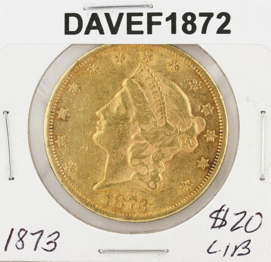 1873 $20 AU Liberty Head Double Eagle Gold Coin: 1873 $20 AU Liberty Head Double Eagle Gold Coin DAVEF1872. As-Is Condition! YZ6071UG. One 1873 $20 AU Liberty Head Double Eagle Gold Coin.
