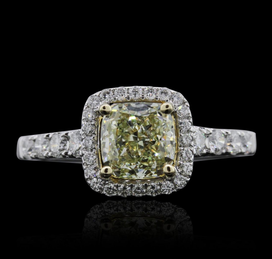 18KT White Gold 1.55ct SI1/Light Yellow Diamond Ring: 18KT White Gold 1.55ct SI1/Light Yellow Diamond Ring A7936. Great Condition! FA2004MG. One electronically tested 18KT white gold ladies cast diamond unity ring. Condition is new, good workmanship. The