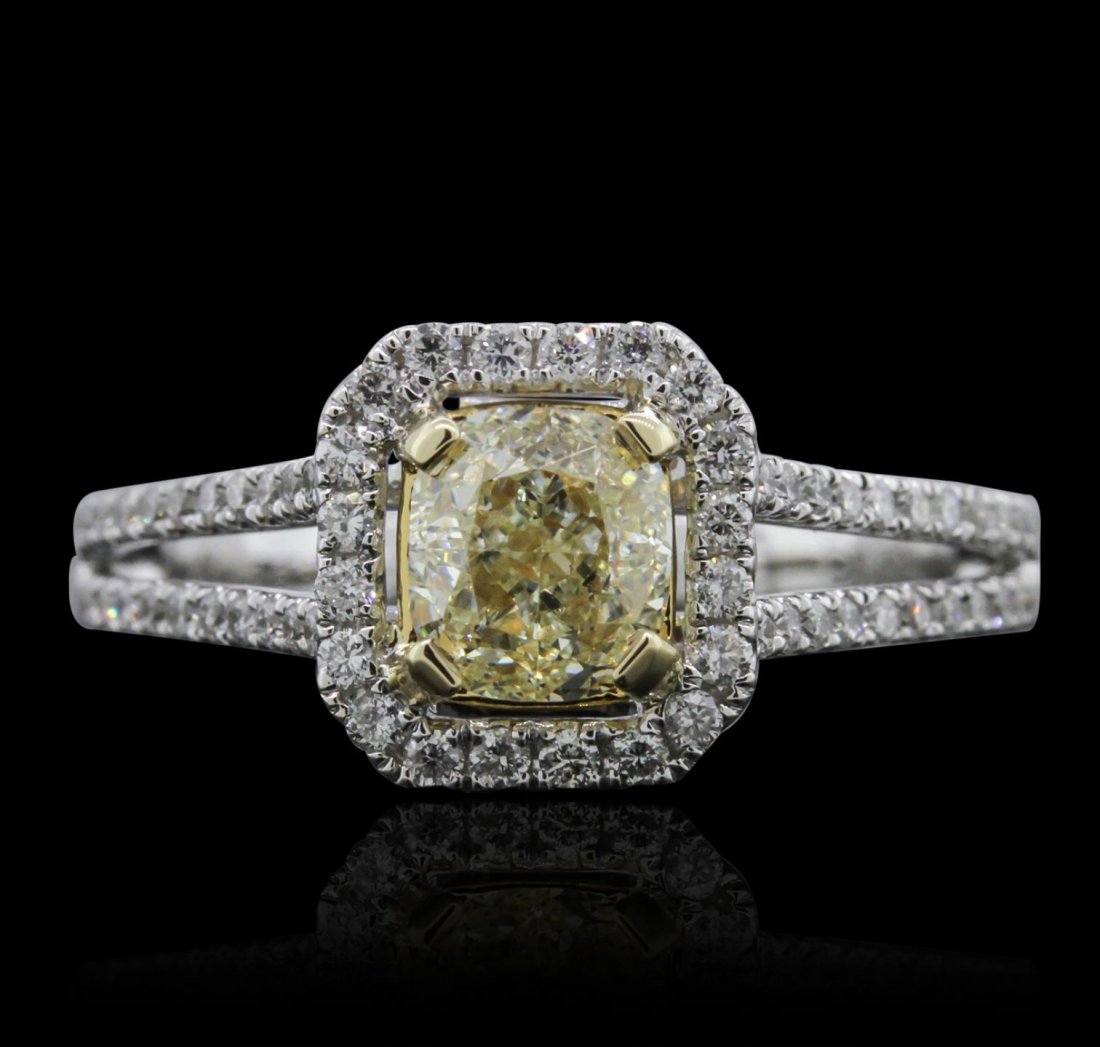 14KT White Gold 1.51ct SI1/Light Yellow Diamond Ring: 14KT White Gold 1.51ct SI1/Light Yellow Diamond Ring A7937. Great Condition! ZS8053RU. One electronically tested 14KT white gold ladies cast diamond unity ring. Condition is new, good workmanship. The