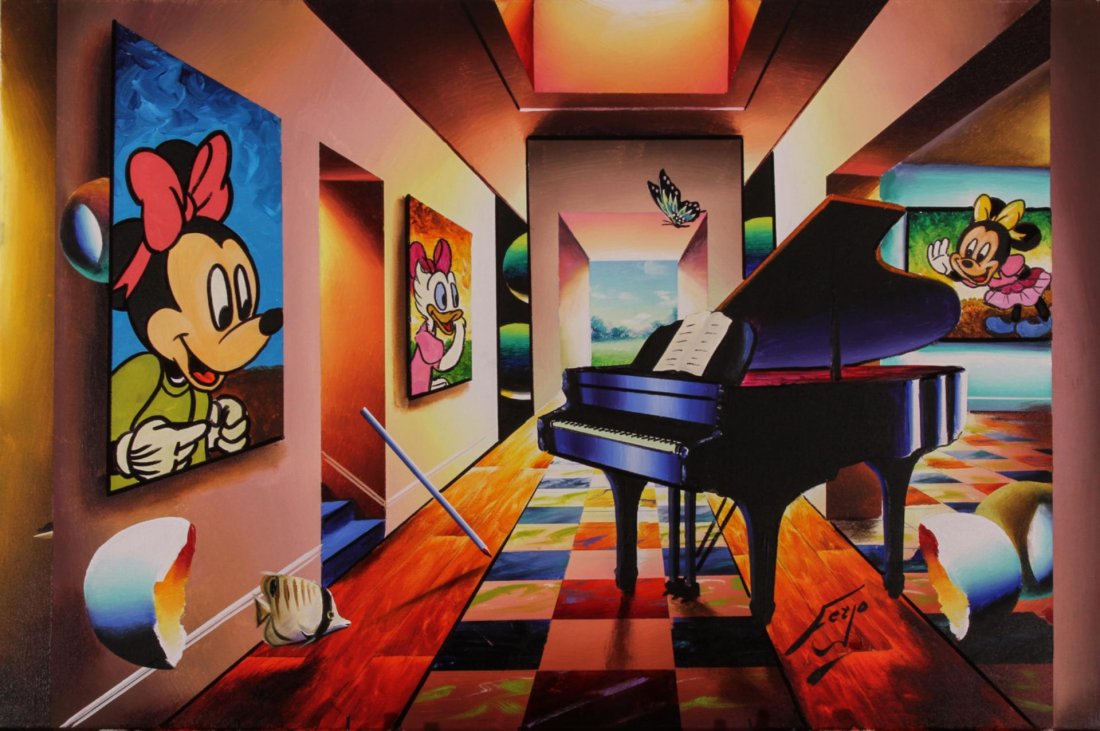 Music with Friends by Ferjo EB51: Music with Friends by Ferjo EB51. New Condition! AA6052DP. Ferjo: Oil on Canvas, 24''x36''. Authentic hand signed original oil painting.