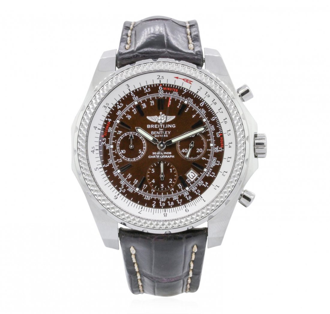 Gents Breitling for Bentley Chronograph Wristwatch: Gents Breitling for Bentley Chronograph Wristwatch GB5406. G-6 Extra Fine Condition! PN7005WX. One, Special Edition Breitling for Bentley Motors Chronograph wristwatch electronically tested Stainless