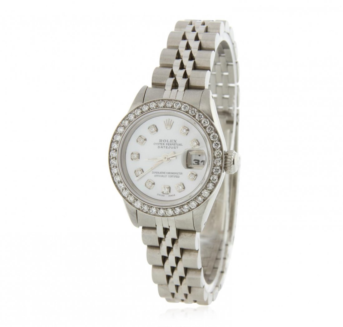 Ladies Rolex Stainless Steel Diamond DateJust: Ladies Rolex Stainless Steel Diamond DateJust Wristwatch A6774. G-5 Fine Condition! BN2523UR. One ladies, hand crafted & machine milled Rolex DateJust Model stainless steel wristwatch electronically t
