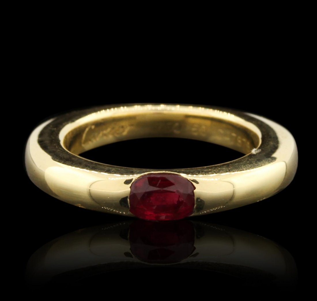 18KT Yellow Gold Cartier 0.80ctw Ruby Ring GB4358: 18KT Yellow Gold Cartier 0.80ctw Ruby Ring GB4358. Good Condition! AW7061RS. One ring featuring: 8.50 grams of 18KT yellow gold and 0.80ctw of rubies.