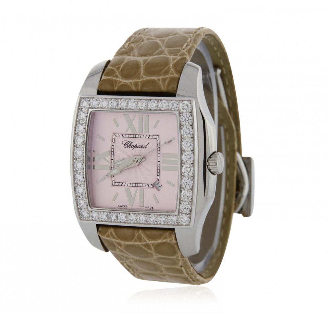 Ladies Chopard Tow O Ten Diamond Wristwatch GD619: Ladies Chopard Tow O Ten Diamond Wristwatch GD619. Great Condition! DD2054PC. One Chopard Two O Ten ladies wristwatch featuring: 18KT white gold and stainless steel case with a crocodile leather strap