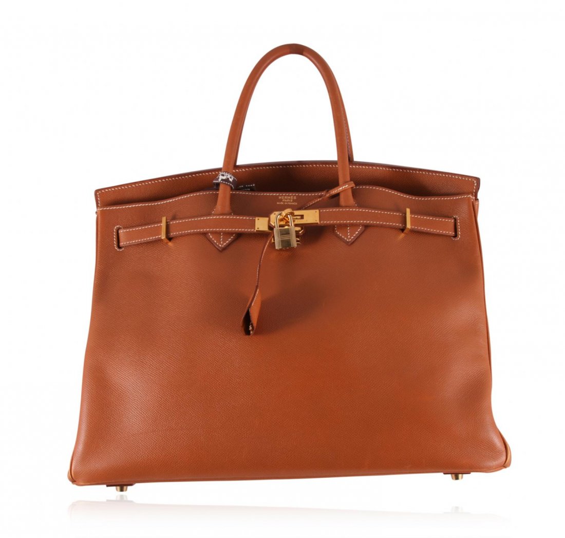 Authentic Hermes 40cm Birkin in Brown Clemence Leather: Authentic Hermes 40cm Birkin in Brown Clemence Leather Handbag LB41. Good Condition. XD10211KP. One Authentic Hermes 40cm Birkin in Brown Clemence Leather Handbag. Handle drop 5" Brown clemence leathe
