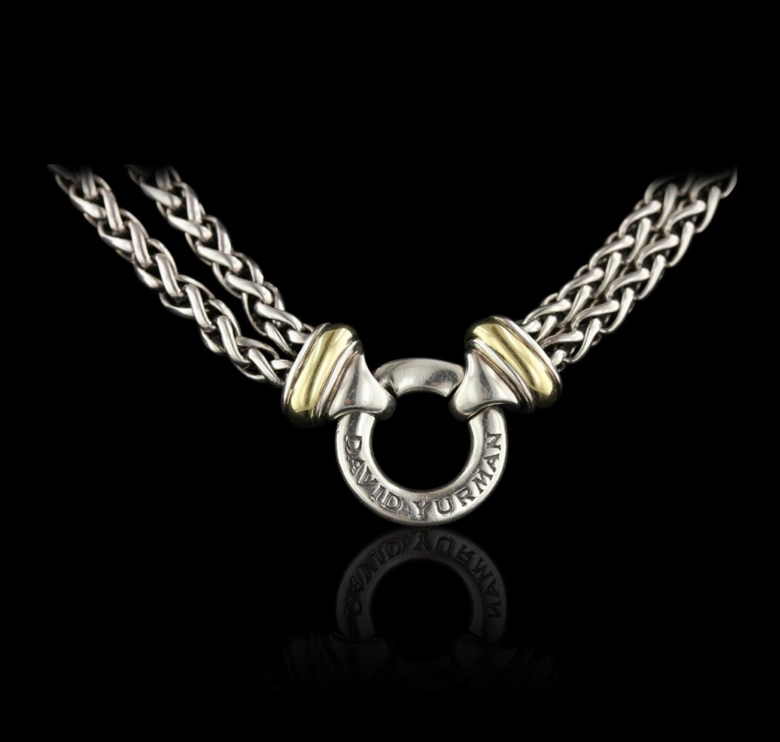 David Yurman Two-Tone Double Row Fashion Chain GB4558: David Yurman Two-Tone Double Row Fashion Chain GB4558. Good Condition! MH605ZW. One necklace featuring: 51.70 grams of silver and 18KT Yellow Gold.