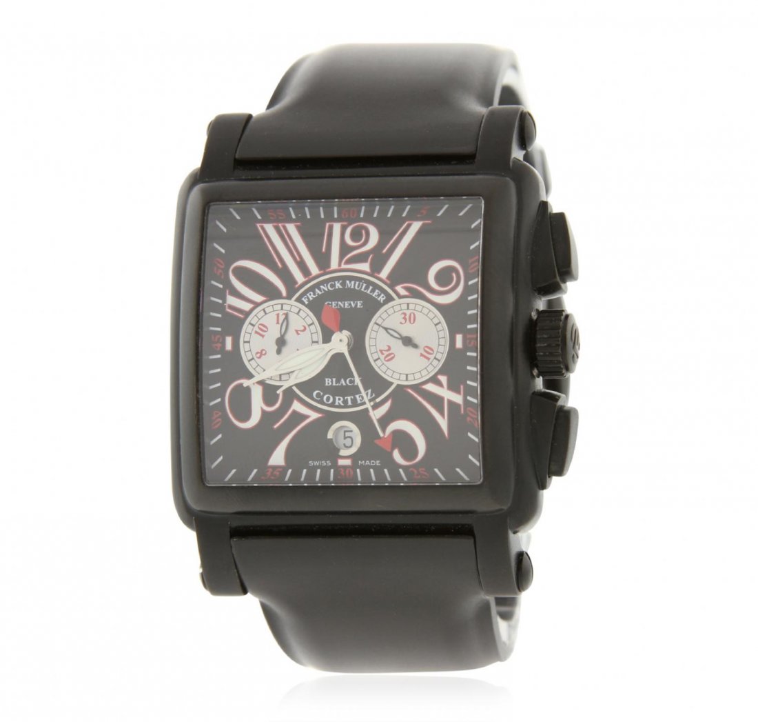 Gents Franck Muller Black DLC Cortez Conquistador: Gents Franck Muller Black DLC Cortez Conquistador Wristwatch GB4094. G-8 Mint Condition! MF20031MY. One, custom cast & hand crafted Franck Muller Master of Complications Cortez Conquistador Wristwatch