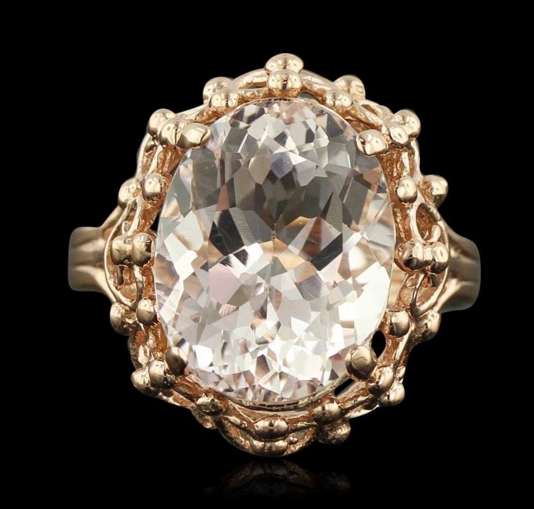 14KT Rose Gold 6.50ct Morganite Ring A8951: 14KT Rose Gold 6.50ct Morganite Ring A8951. New Condition! XY706JH. One electronically tested 14KT rose gold lady's combination cast & assembled ring with a high polish finish. Condition is new. Conta
