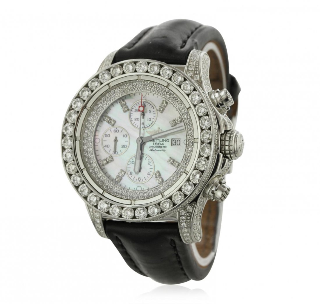 Gents 14.00ctw Diamond Breitling Super Avenger: Gents 14.00ctw Diamond Breitling Super Avenger Wristwatch A8455. G-4 Average Condition! PD92001DV. One, Breitling Chronograph wristwatch the Aeromarine Super Avenger electronically tested Stainless St