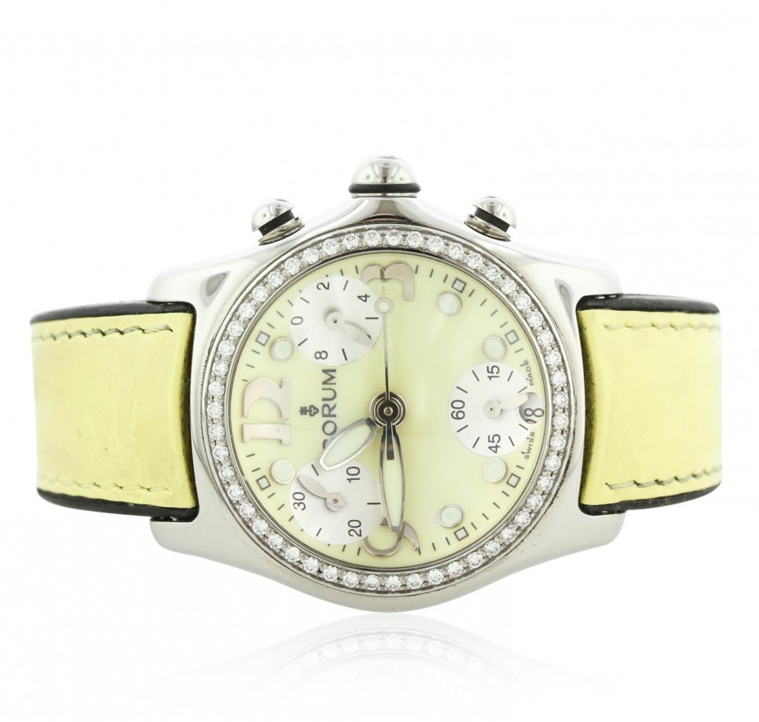 Ladies Stainless Steel Diamond Corum Wristwatch GB5967: Ladies Stainless Steel Diamond Corum Wristwatch GB5967. Good Condition! YA3572ET. One ladies Corum Bubble Midsize Luxury Dress Wristwatch featuring: Stainless Steel 35mm Case, Lugs, and Crown, Factory