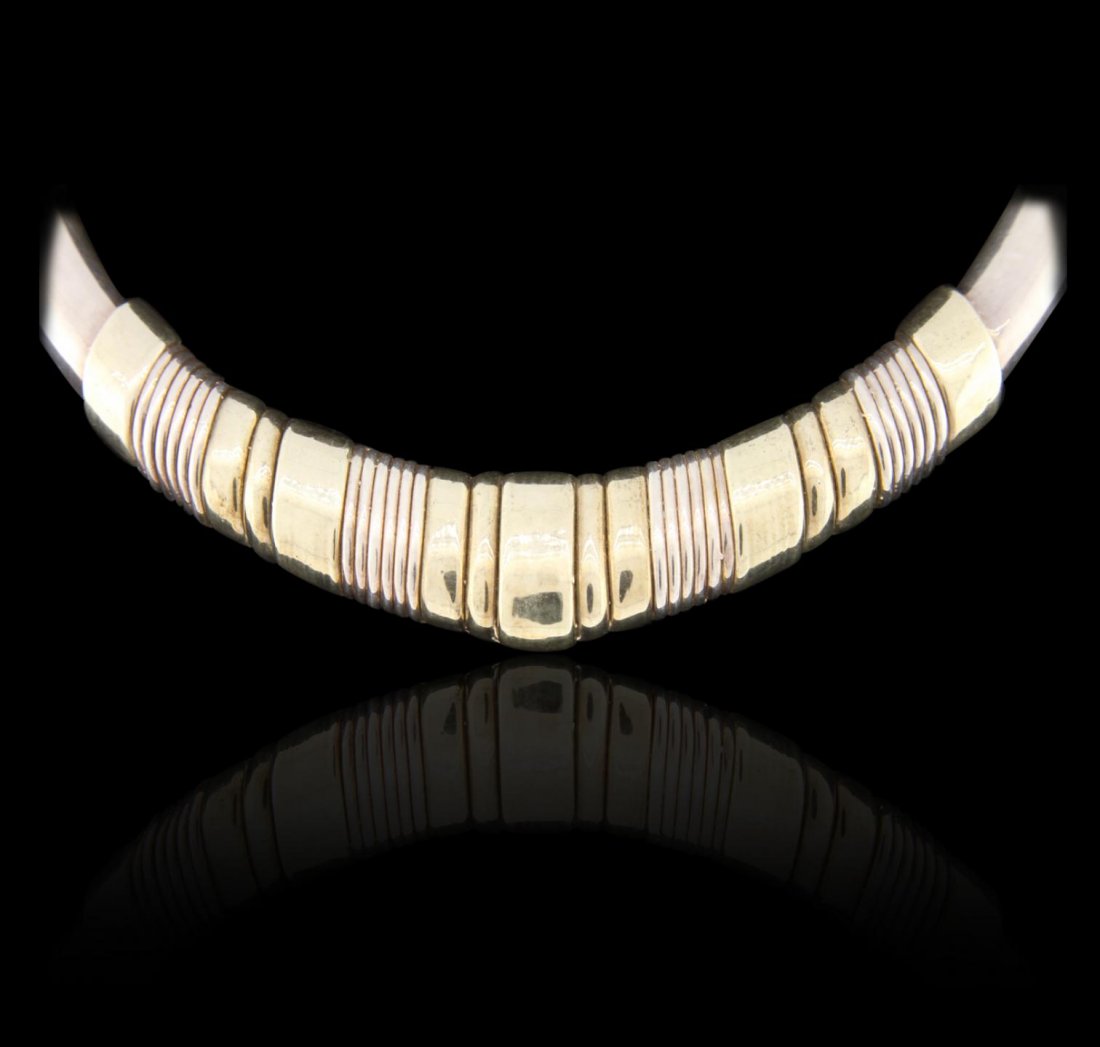 Sterling Silver Modernist Vintage Choker Necklace by: Sterling Silver Modernist Vintage Choker Necklace by Brian Bergner JRM274. Good Condition. KB351CU. Two tone sterling silver vintage necklace, choker style, from acclaimed designer, Brian Bergner. Thi