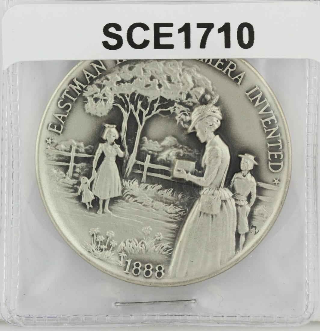 1888 Silver Commemorative Medal SCE1710: 1888 Silver Commemorative Medal SCE1710. As-Is Condition! HE57DT. One 1888 Silver Commemorative Medal: Eastman Kodak Camera invented.