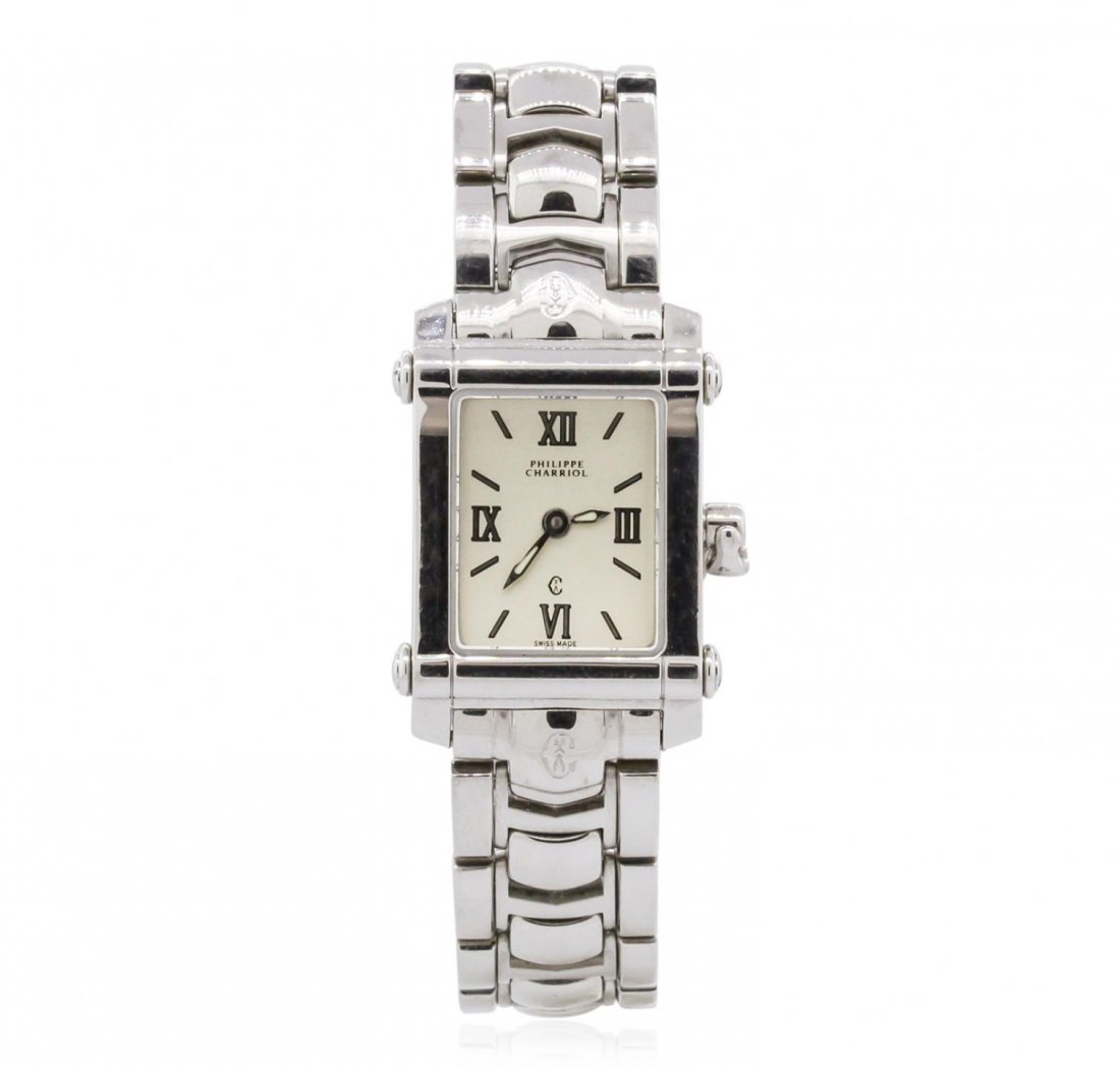 Ladies Stainless Steel Charriol Wristwatch GB5995: Ladies Stainless Steel Charriol Wristwatch GB5995. Good Condition! FS755WP. One ladies Phillipe Charriol Columbus Luxury Dress Style Wristwatch featuring: Stainless Steel Bracelet, Lugs, Crystal, Beze