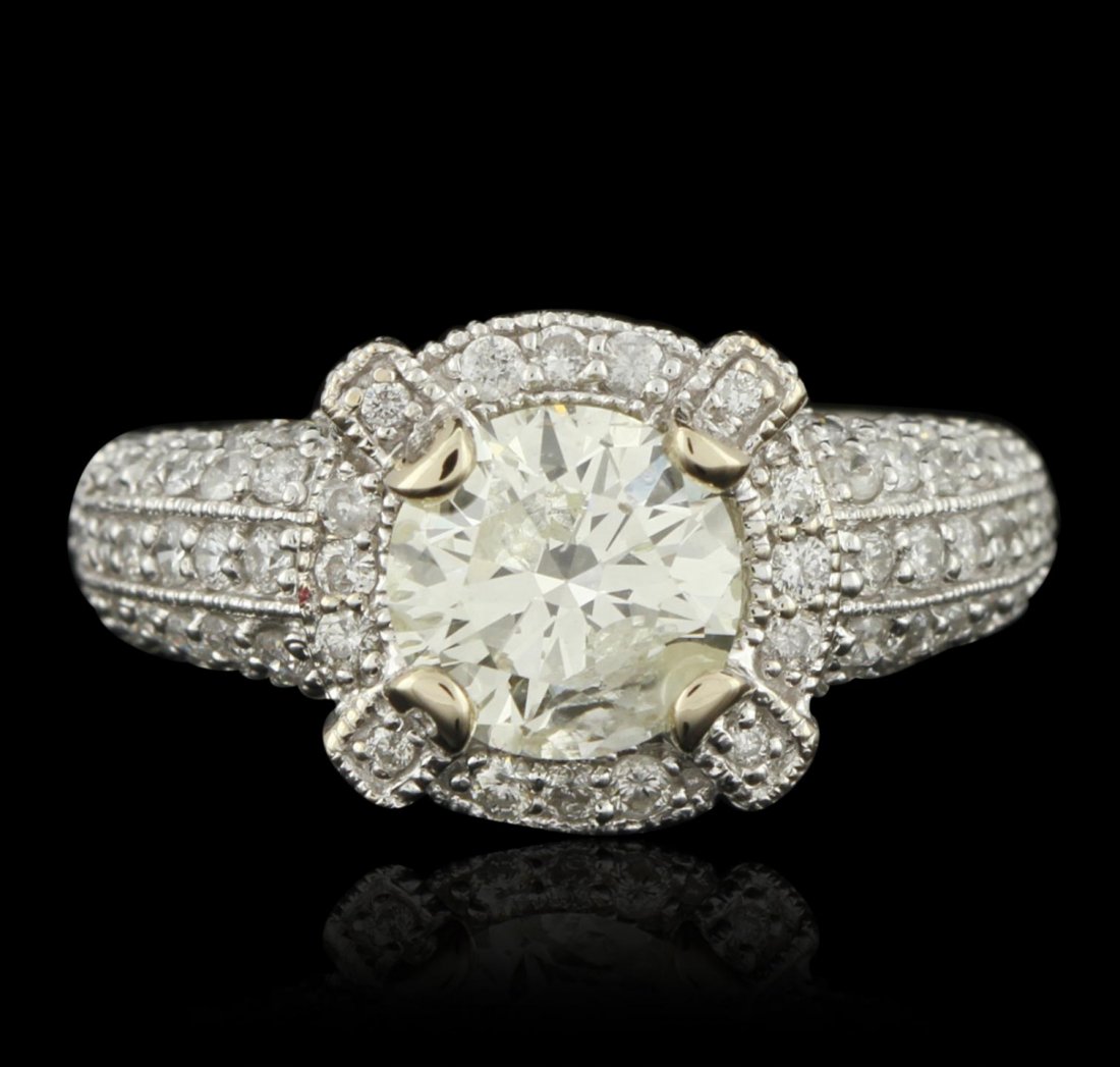 18KT White Gold 1.64ct I-1/M Diamond Ring A6130: 18KT White Gold 1.64ct I-1/M Diamond Ring A6130. Good Condition! XU6574DY. One electronically tested 18KT white gold ladies cast & assembled diamond unity ring. Condition is good. The featured diamond