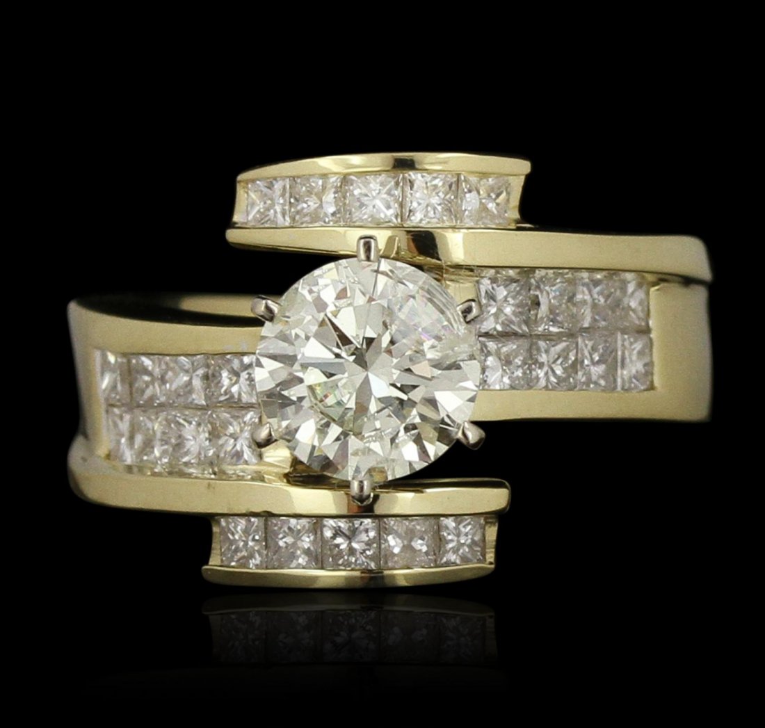 18KT Yellow Gold 1.55ct I-1/M Diamond Ring GB3528: 18KT Yellow Gold 1.55ct I-1/M Diamond Ring GB3528. Good Condition! GW8004ZY. One electronically tested 18KT yellow gold ladies cast & assembled diamond ring with a bright polish finish. Condition is g