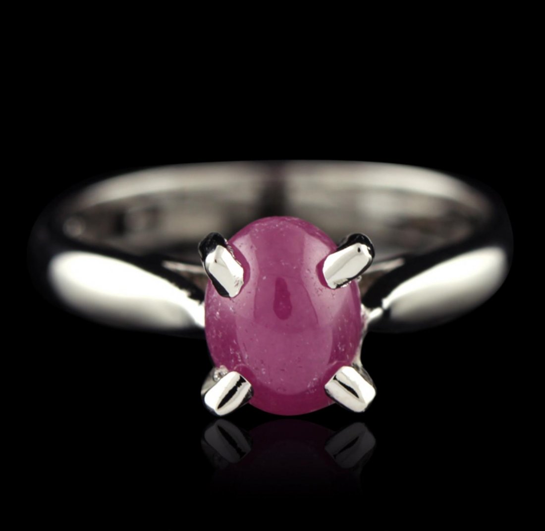 SILVER 1.95ct Ruby Ring SLV491: SILVER 1.95ct Ruby Ring SLV491. New Condition! NU301GU. One electronically tested 925 ladies cast ruby solitaire ring with a bright polish finish. The featured ruby is supported by tapering shoulders,