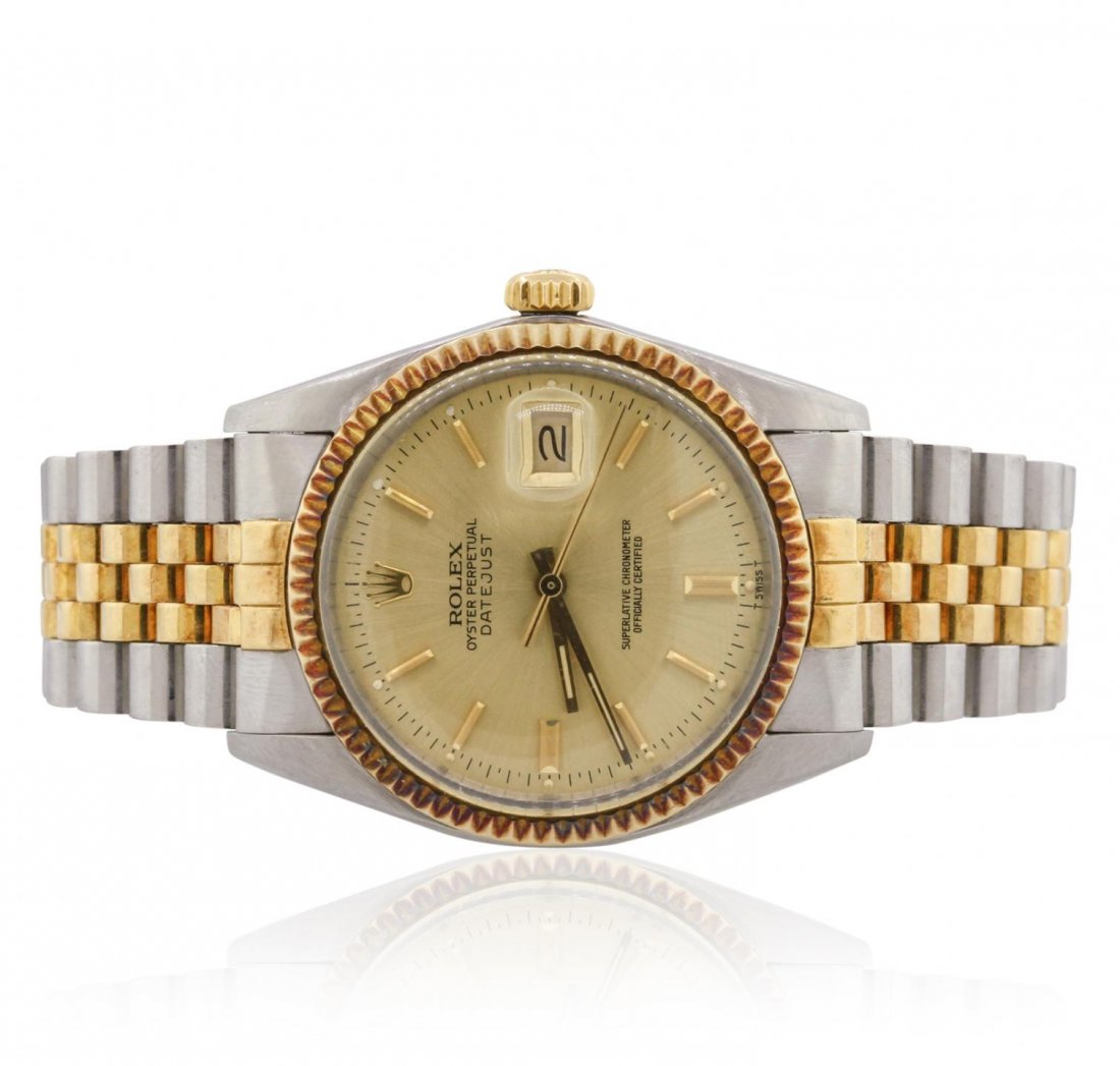 Gents Rolex Two-Tone DateJust Wristwatch A9961: Gents Rolex Two-Tone DateJust Wristwatch A9961. G-5 Fine Condition! ND5523NA. One gents, hand crafted & machine milled Rolex two-tone DateJust model wristwatch electronically tested, Stainless Steel C