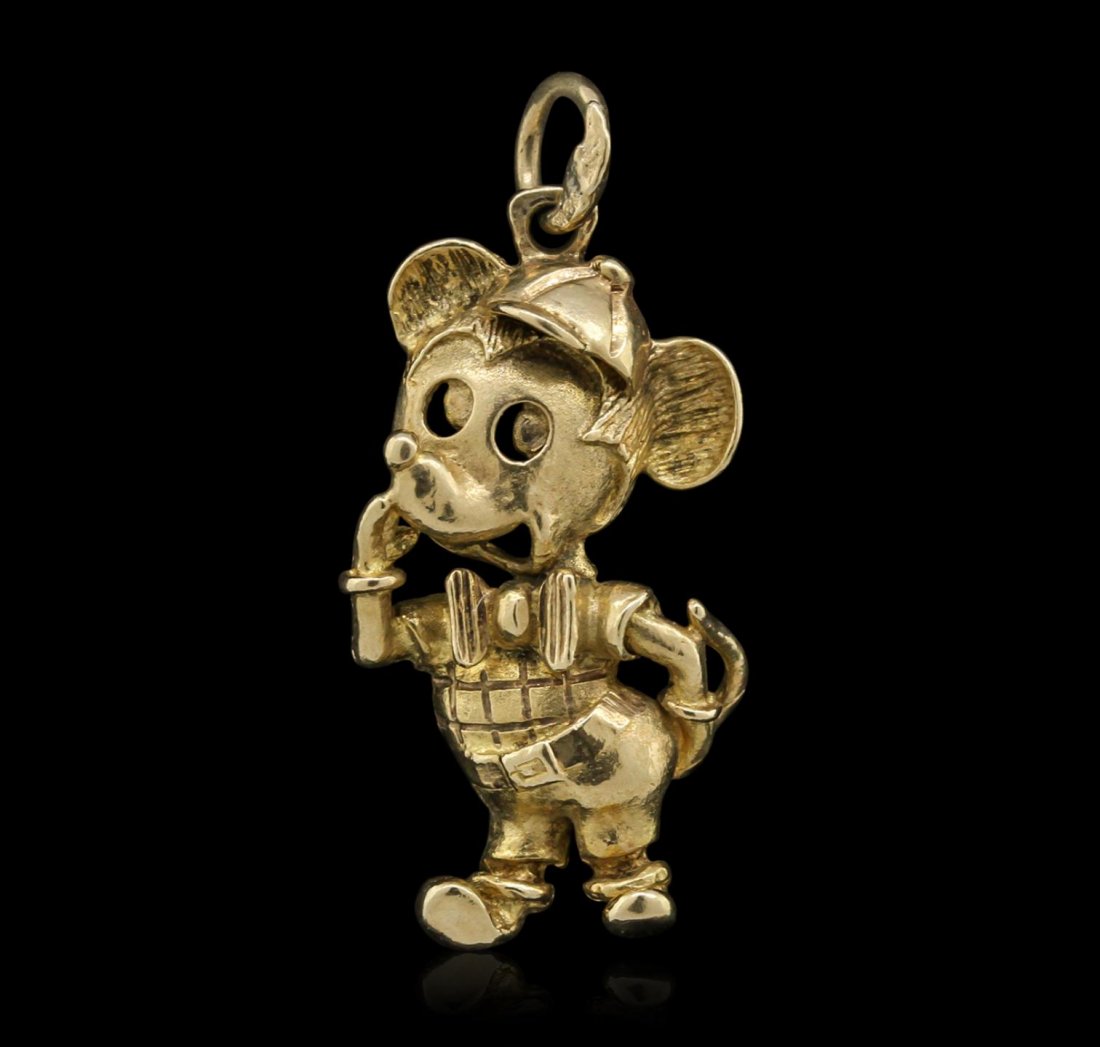 14KT Yellow Gold Vintage Mickey Mouse and Daffy Duck: 14KT Yellow Gold Vintage Mickey Mouse and Daffy Duck Pendants GF121. Very Good Condition! AY304PB. 14KT Yellow Gold Vintage Mickey Mouse & Donald Duck charm pendants. The design appears to be from the