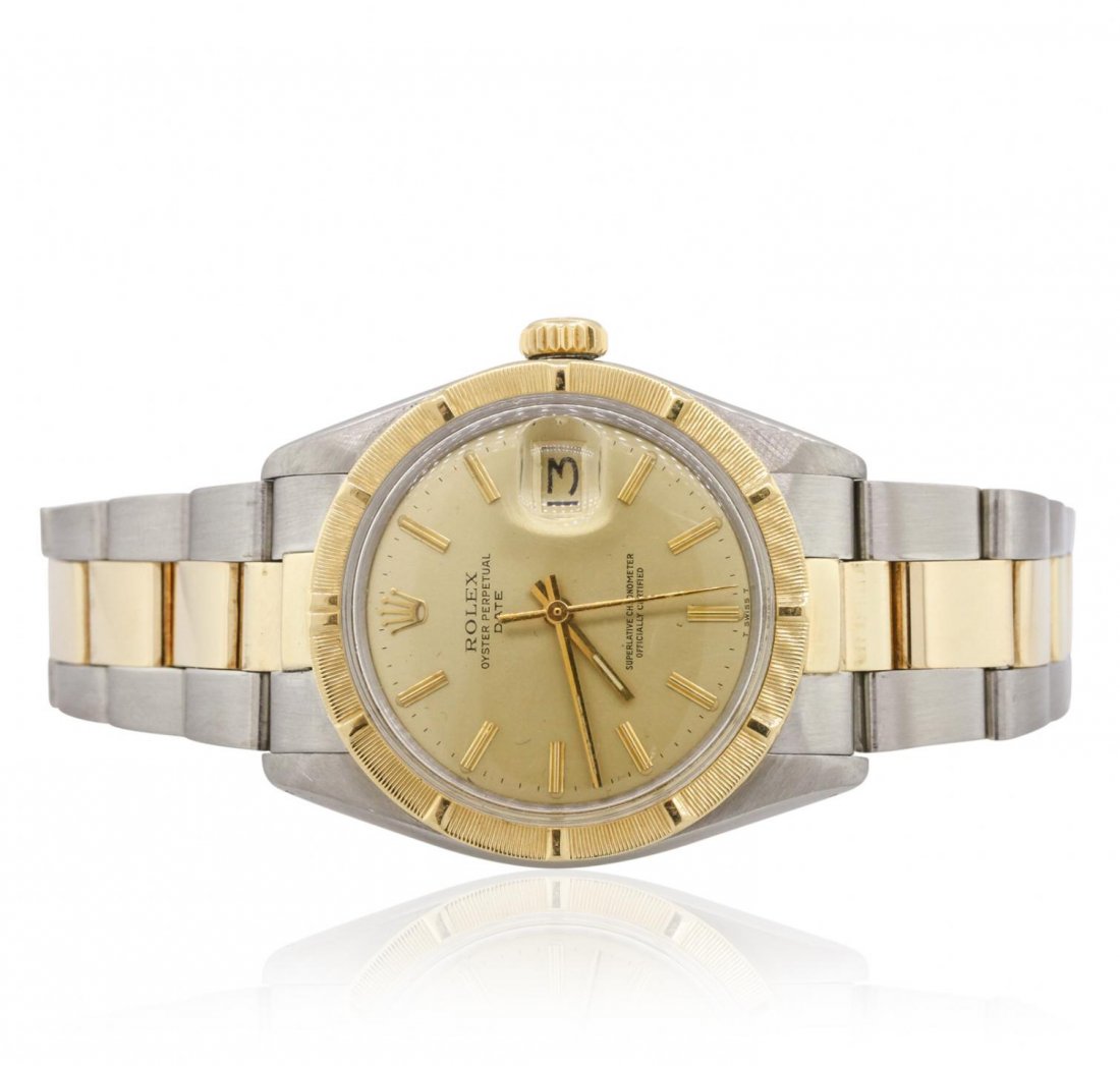 Gents Rolex Two-Tone Date Wristwatch A9954: Gents Rolex Two-Tone Date Wristwatch A9954. G-4 Average Condition! FF8572EA. One gents, hand crafted & machine milled Rolex Date Model wristwatch electronically tested, Stainless Steel Case: 35mm oyst