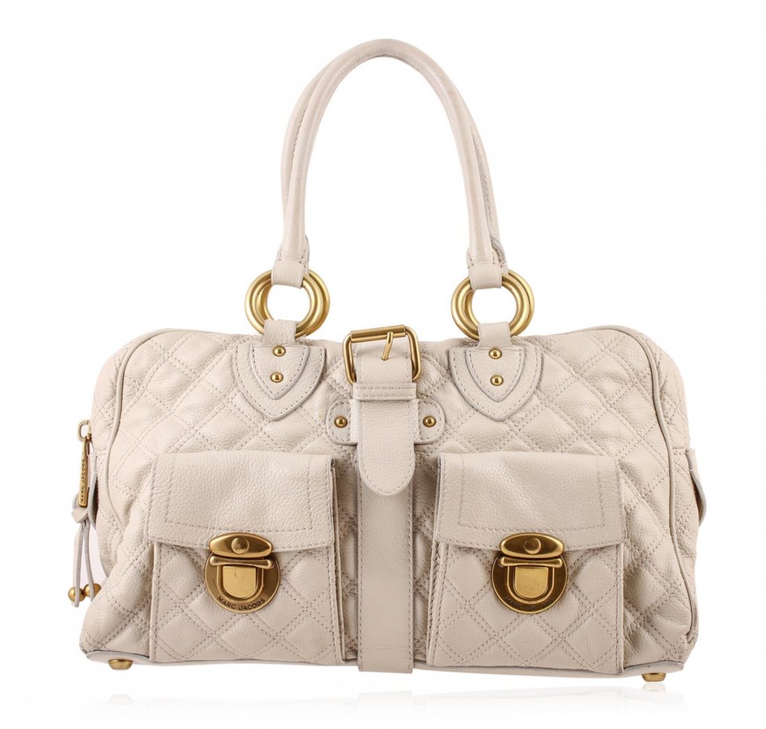 Marc Jacobs Venetia Handbag GB5855: Marc Jacobs Venetia Handbag GB5855. Good Condition! XP752ND. One Marc Jacobs Venetia Handbag Style MJ20080 featuring: Dimensions: Approx. 14.5" Wide x 8" Tall x 7" Deep. Strap/Handles: Double Leather 