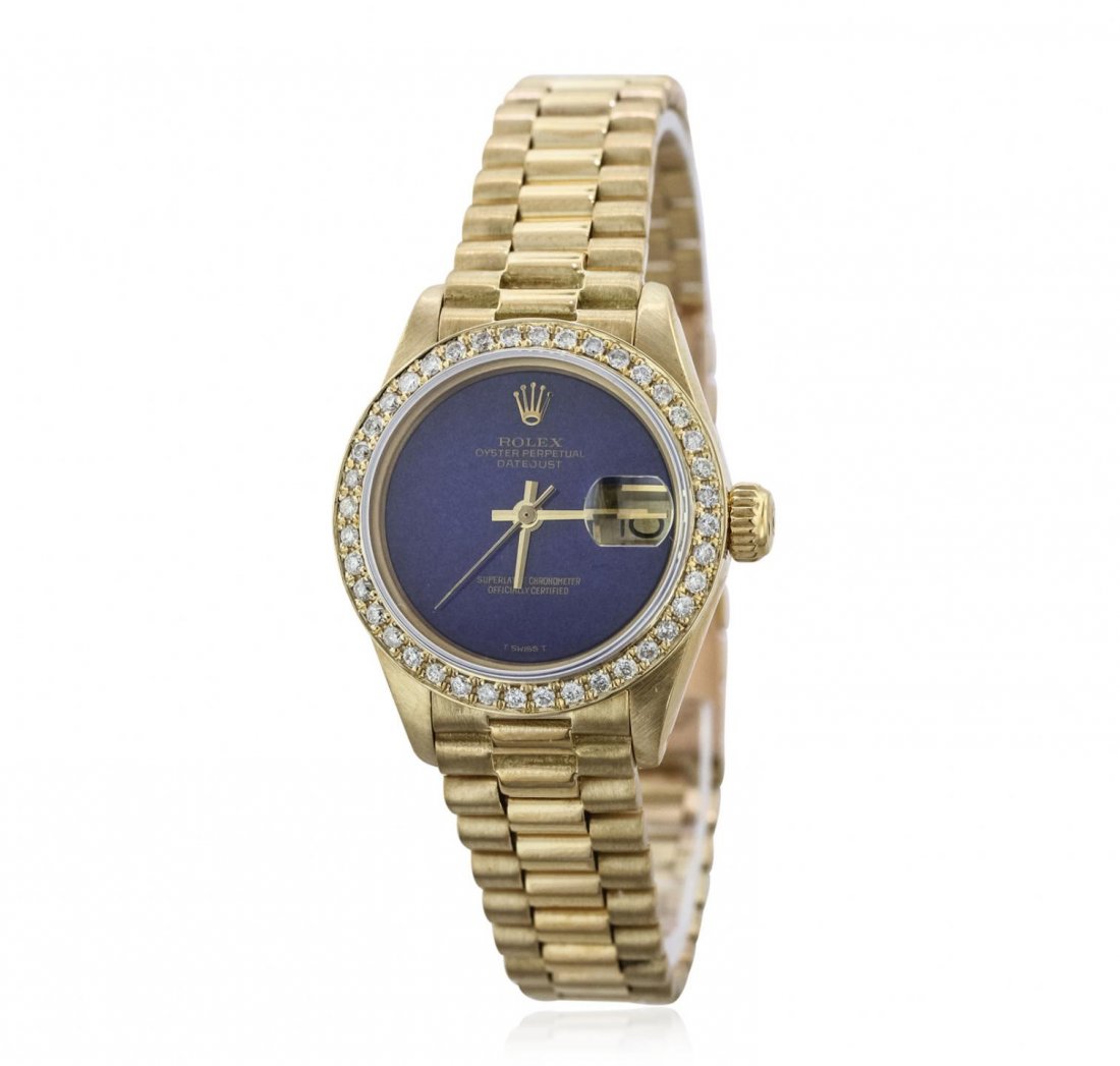 Ladies Rolex DateJust 18KT Yellow Gold 0.50ctw Diamond: Ladies Rolex DateJust 18KT Yellow Gold 0.50ctw Diamond Wristwatch A10050. G-4 Average Condition! KP8055YX. One ladies, hand crafted and machine milled Rolex Lady President the DateJust model wristwatc