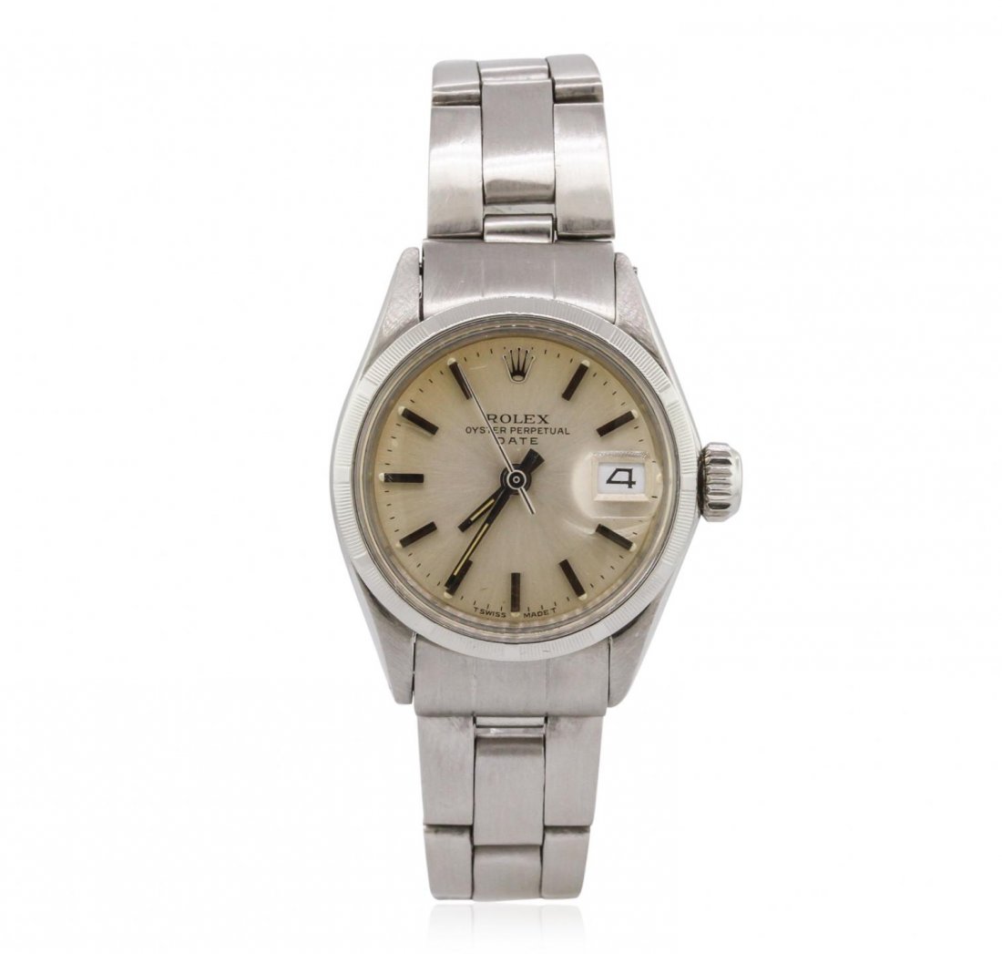 Ladies Rolex Stainless Steel Date Wristwatch A9948: Ladies Rolex Stainless Steel Date Wristwatch A9948. G-4 Average Condition! DB6081DW. One ladies, vintage Rolex Date Model Stainless Steel wristwatch electronically tested, Case: 25mm oyster, Crown: tw
