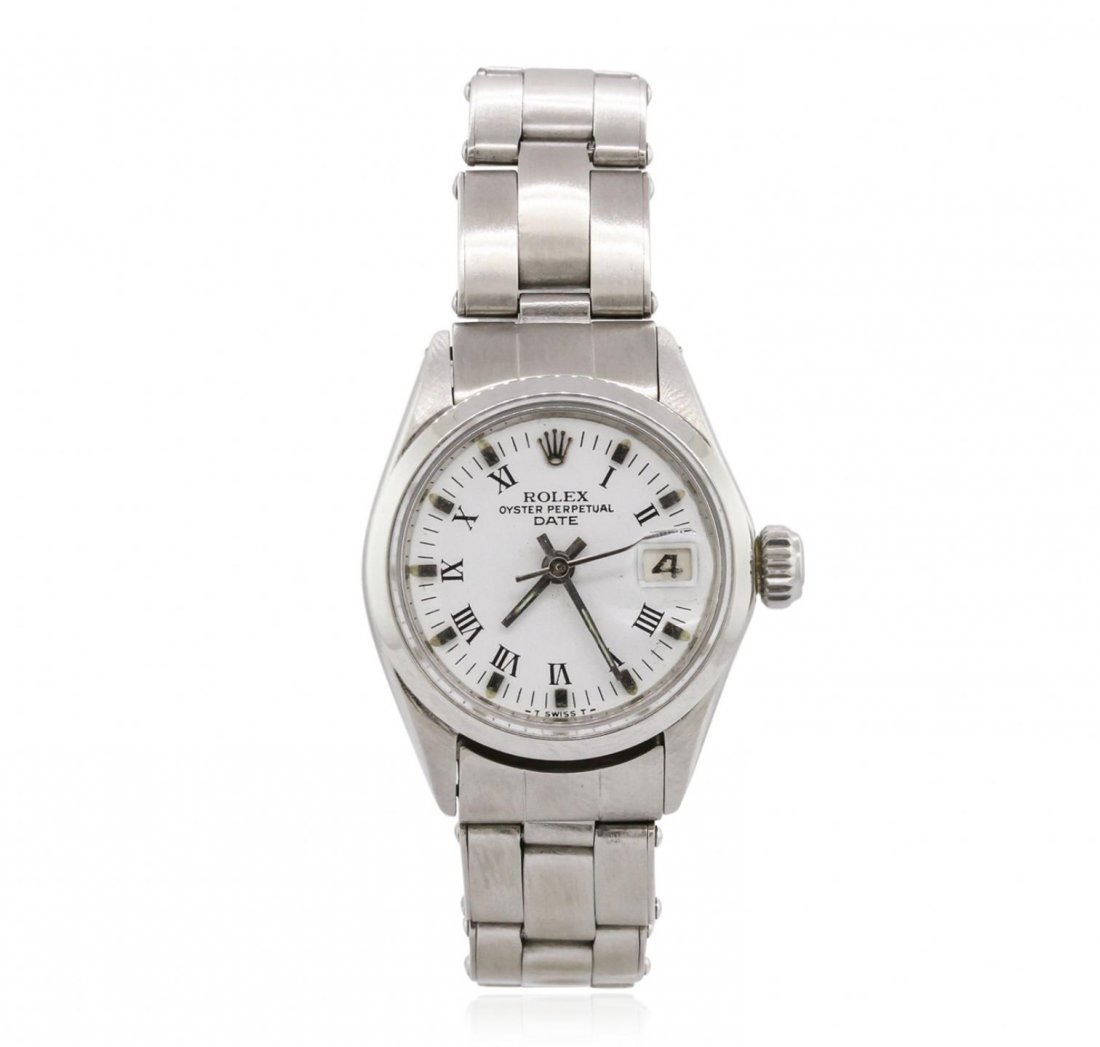 Ladies Rolex Stainless Steel Date Wristwatch A9945: Ladies Rolex Stainless Steel Date Wristwatch A9945. G-5 Fine Condition! EP8081YD. One ladies, hand crafted & machine milled Rolex Date Model Stainless Steel wristwatch electronically tested, Case: 26m